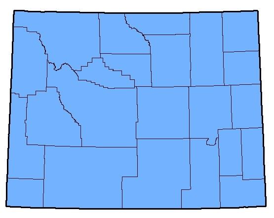 A map of regions in Wyoming that the Boreal Chorus Frog inhabits. 