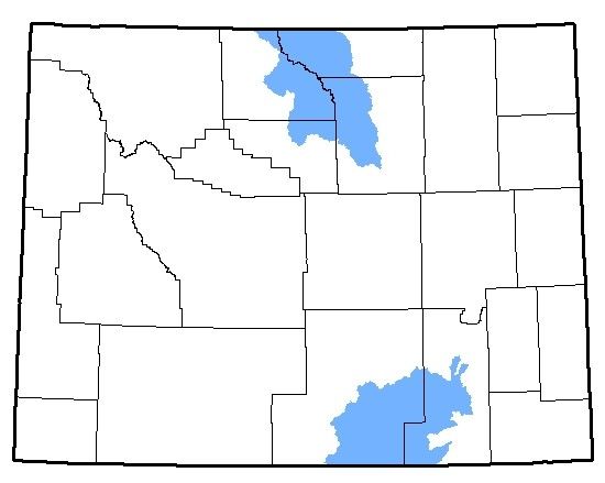 A map of the native range of the Wood Frog in Wyoming.